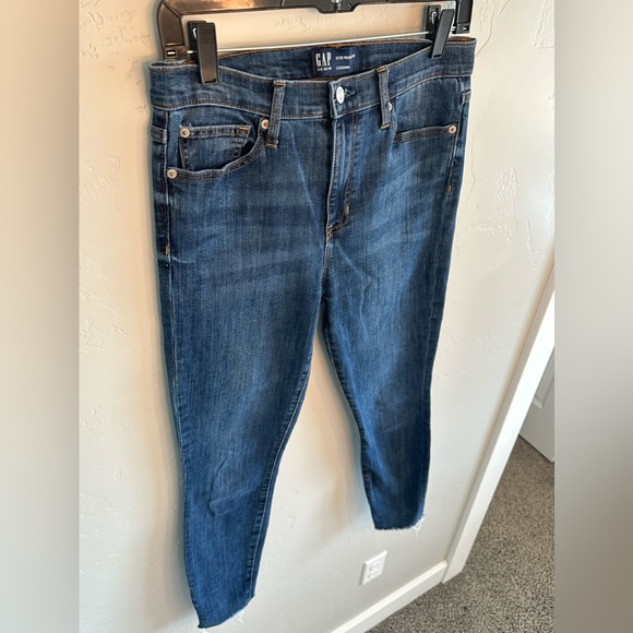Gap Jeans High Rise Denim Legging Dark Indigo Stretch Jeans Raw Hem SZ 2/26 - Picture 5 of 16